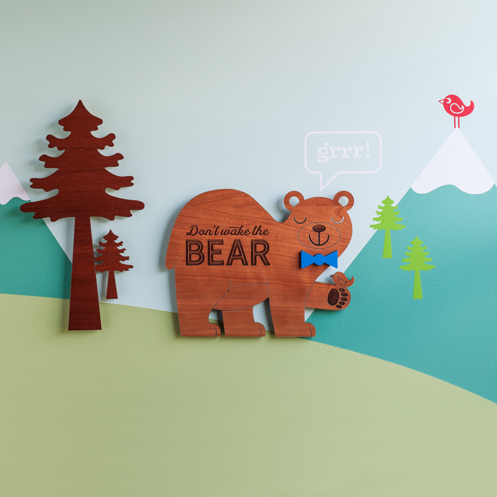 Bear Wooden Wall Hanging &quot;Don&#39;t wake the bear&quot;