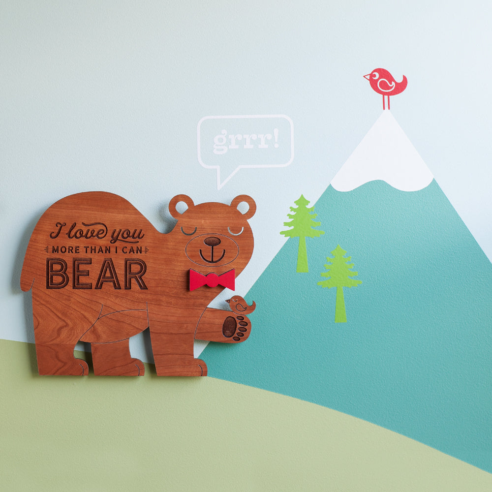 Bear Wooden Wall Hanging &quot;I love you more than I can bear&quot;