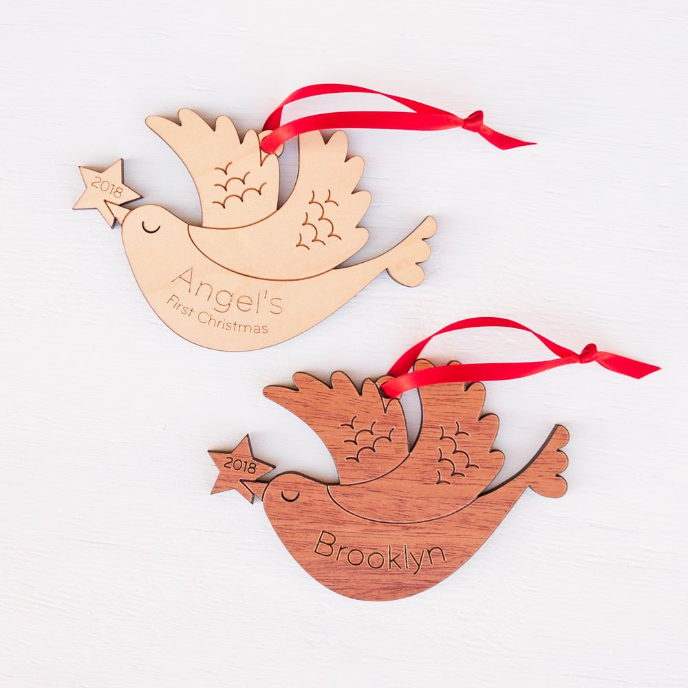 Kids Christmas Ornament - Bird (Personalized, Wood) Light Maple - Graphic Spaces