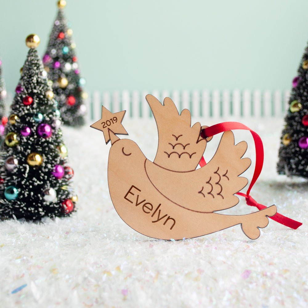 Kids Christmas Ornament - Bird (Personalized, Wood) Light Maple - Graphic Spaces