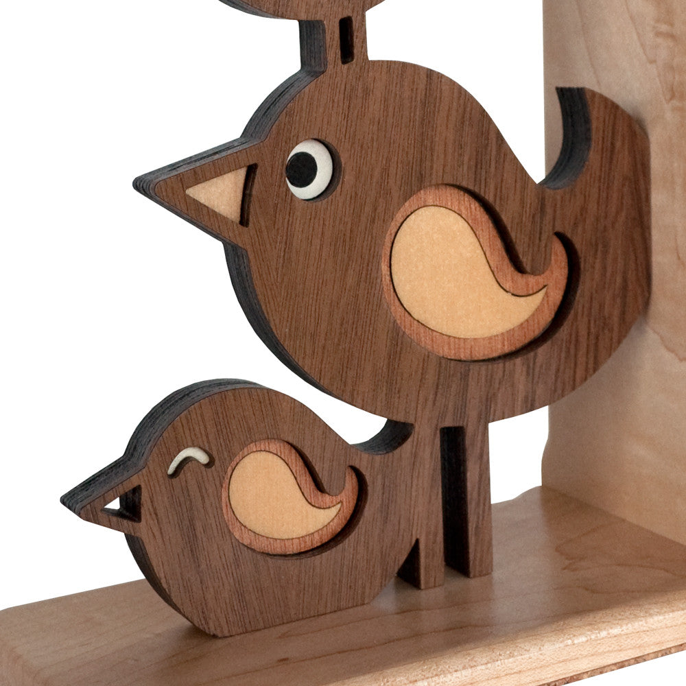 Bird Stack Wooden Bookend for woodland animal nursery decor handmade by Graphic Spaces