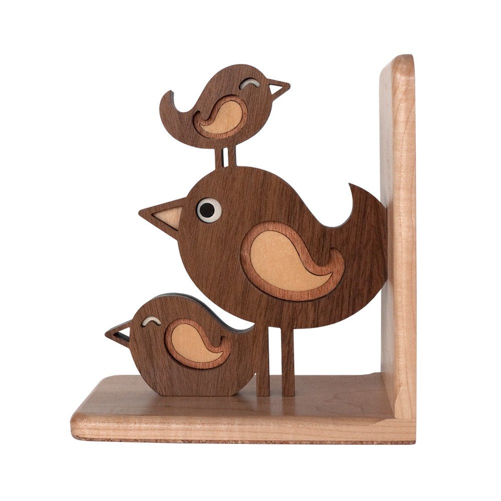 Kids Bookend - Bird Stack Heirloom (Wood) Hard Maple, Walnut, Cherry & Maple - Side view - Family Made in TN - Graphic Spaces