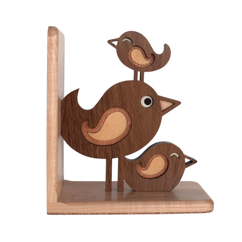 Kids Bookend - Bird Stack Heirloom (Wood) Hard Maple, Walnut, Cherry & Maple - Side view - Family Made in TN - Graphic Spaces