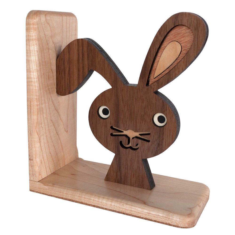 Kids Bookend - Bunny Heirloom (Wood) Hard Maple, Walnut, Cherry & Maple - Side view - Family Made in TN, USA - Graphic Spaces