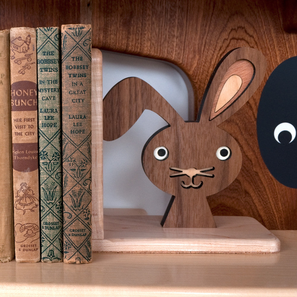 Bunny Wooden Bookend for woodland animal nursery decor handmade by Graphic Spaces