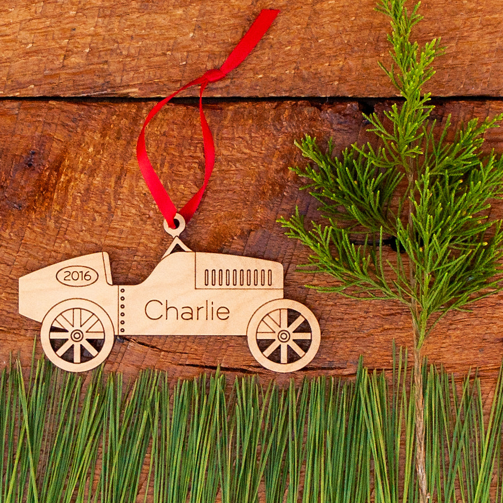 classic race car christmas ornament personalized
