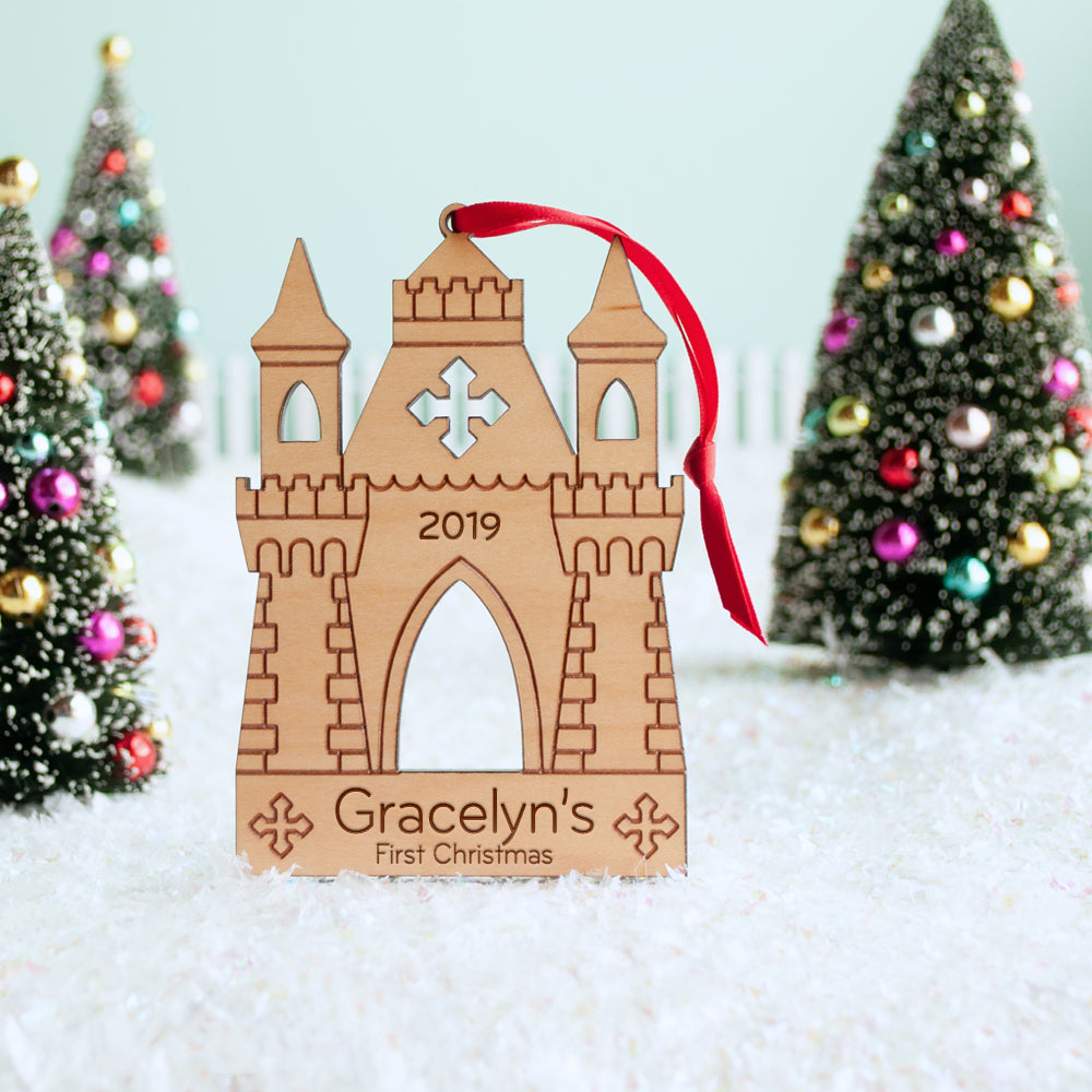 Princess castle christmas ornament personalized