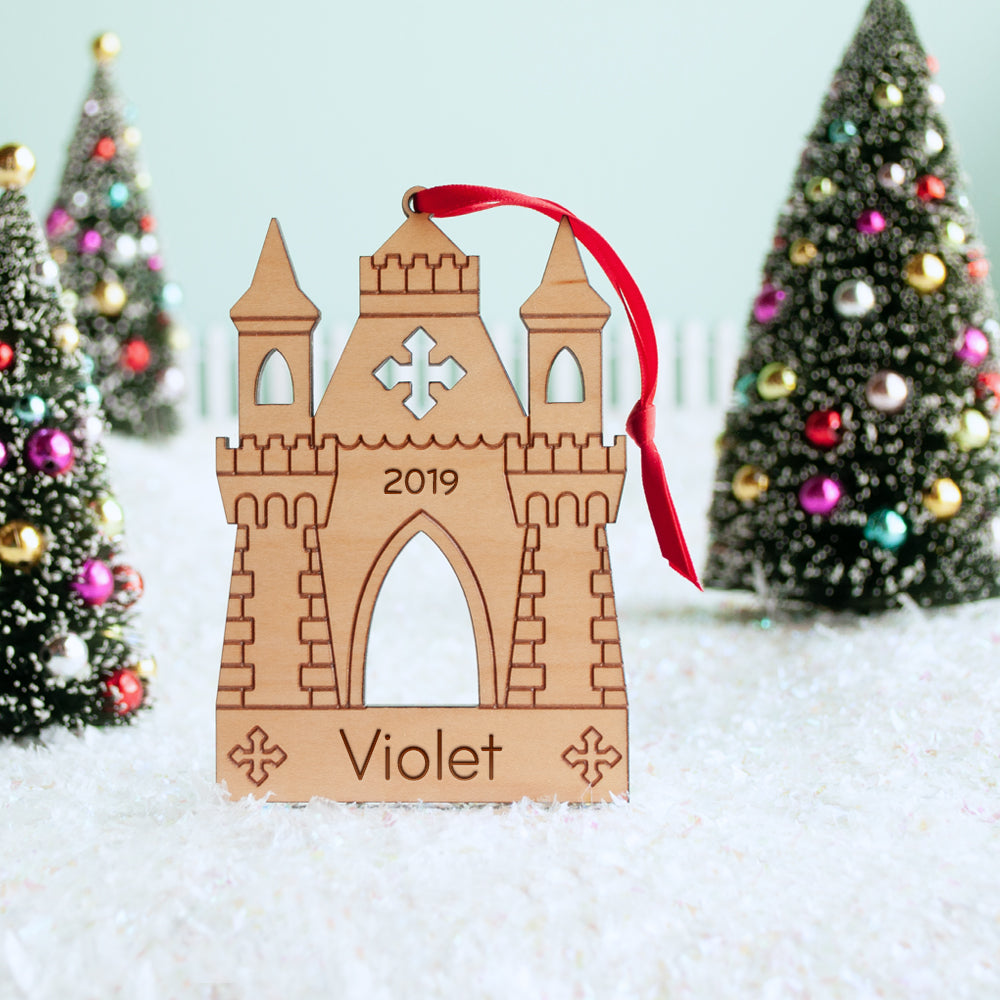 Princess castle christmas ornament personalized