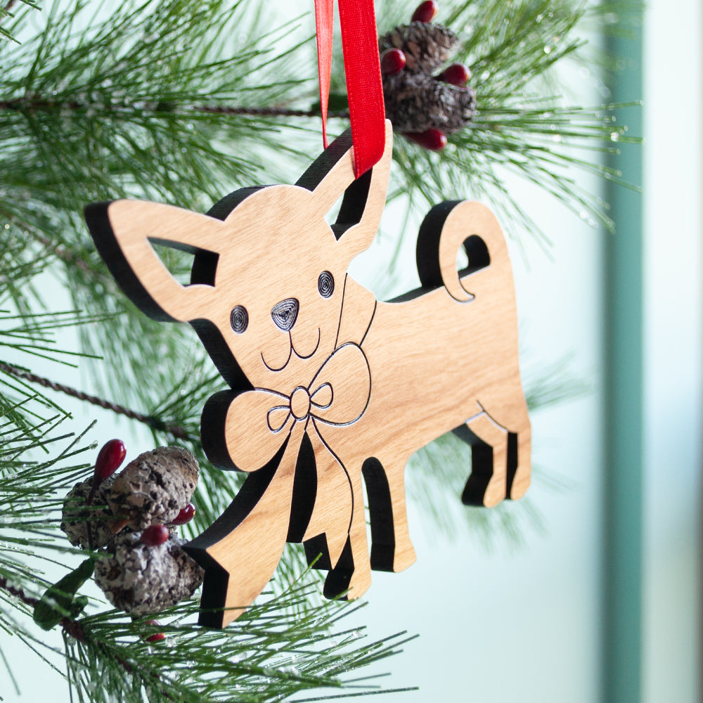 Wooden Dog Chihuahua Christmas ornament personalized puppy&#39;s first Christmas