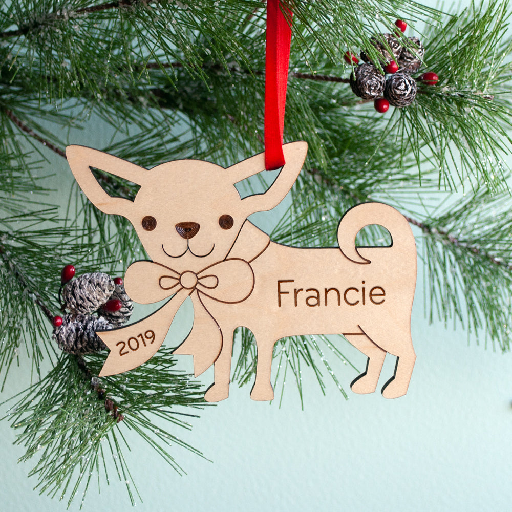 Wooden Dog Chihuahua Christmas ornament personalized puppy&#39;s first Christmas