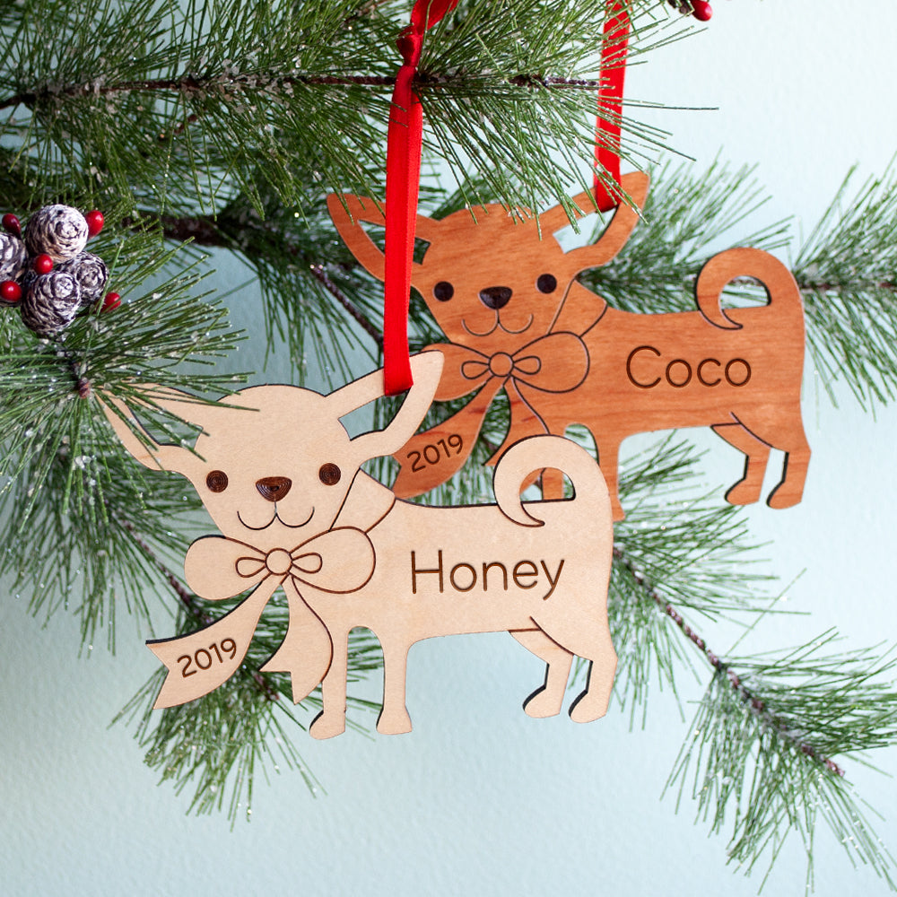Wooden Dog Chihuahua Christmas ornament personalized puppy&#39;s first Christmas