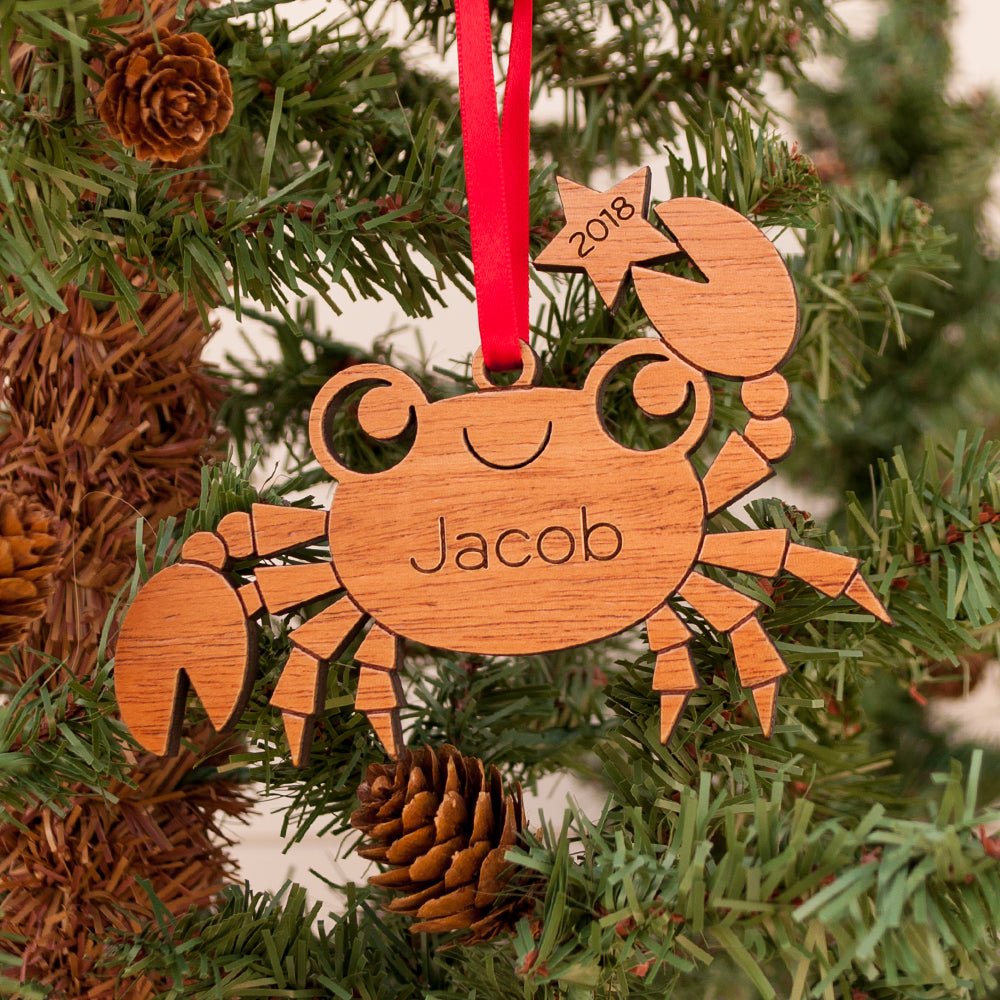Kid Christmas Ornament - Crab (Personalized, Wood) Light Maple - Graphic Spaces