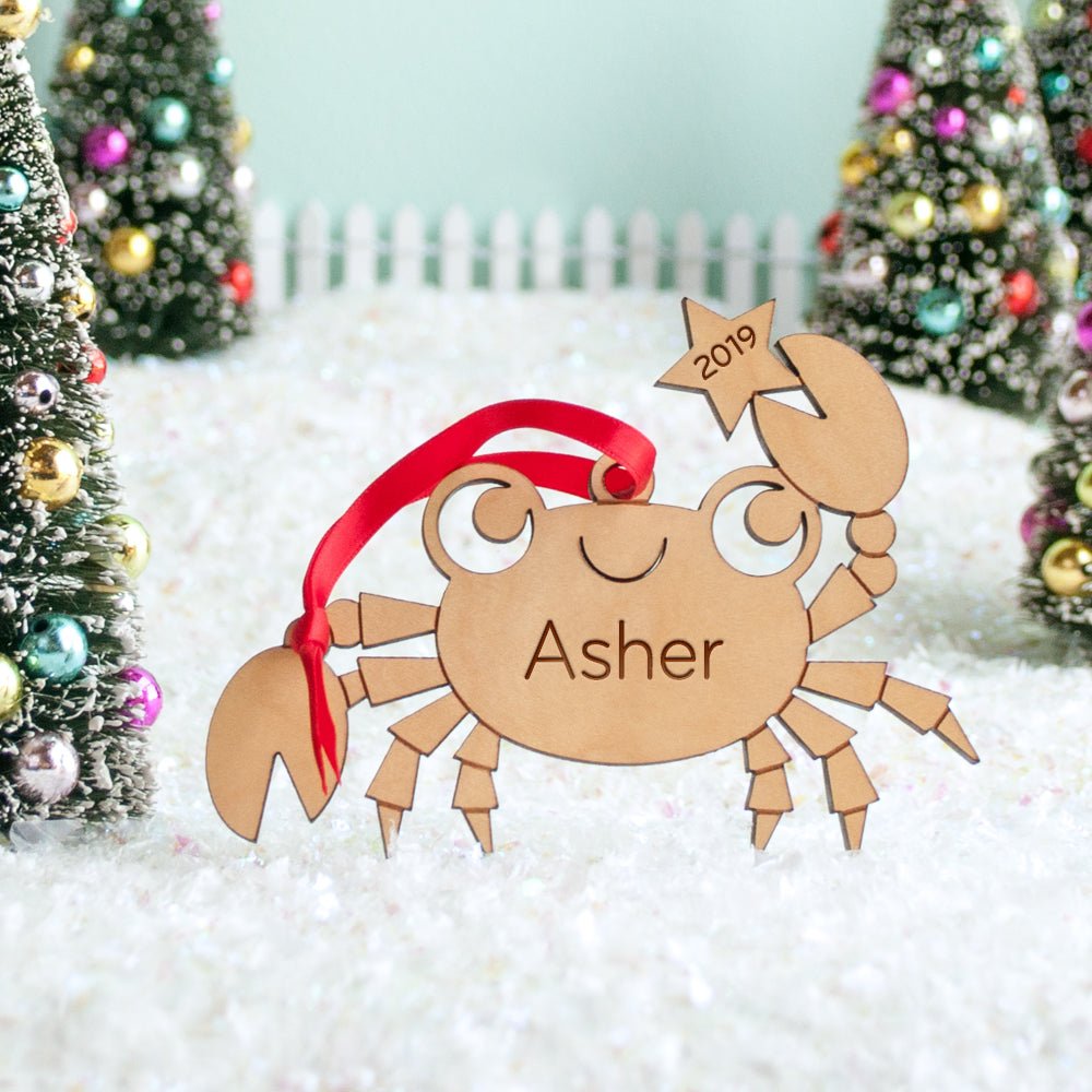 Kid Christmas Ornament - Crab (Personalized, Wood) Light Maple - Graphic Spaces