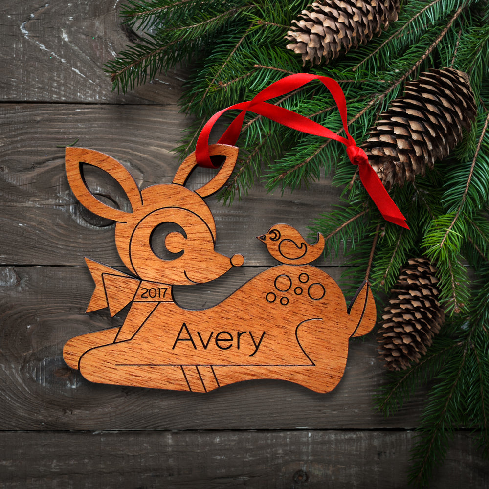 woodland deer christmas ornament personalized