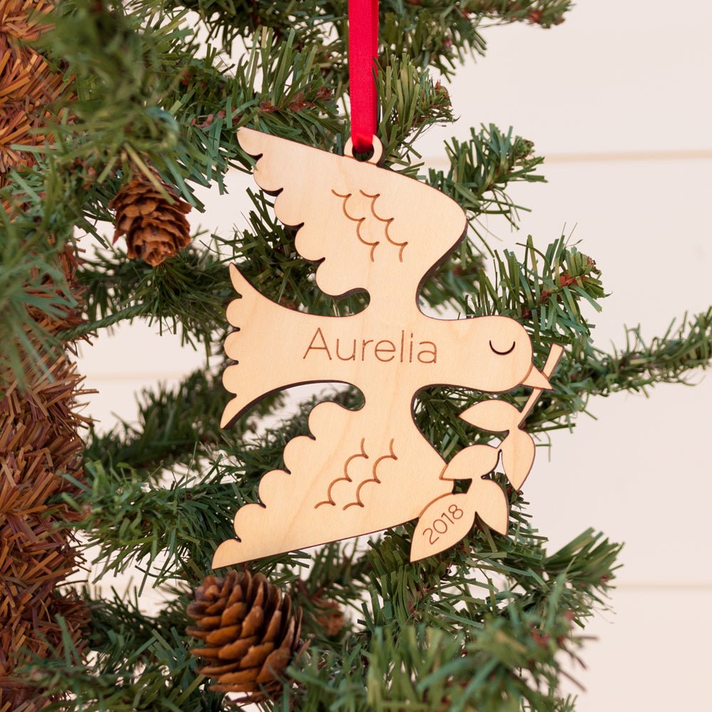 Kids Christmas Ornament - Dove (Personalized, Wood) Light Maple - Graphic Spaces