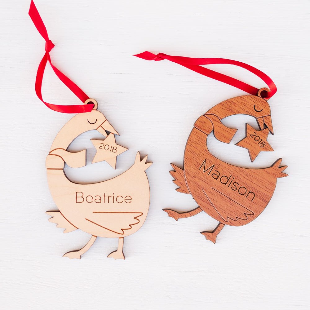 Kids Christmas Ornament - Duck (Personalized, Wood) Light Maple - Graphic Spaces