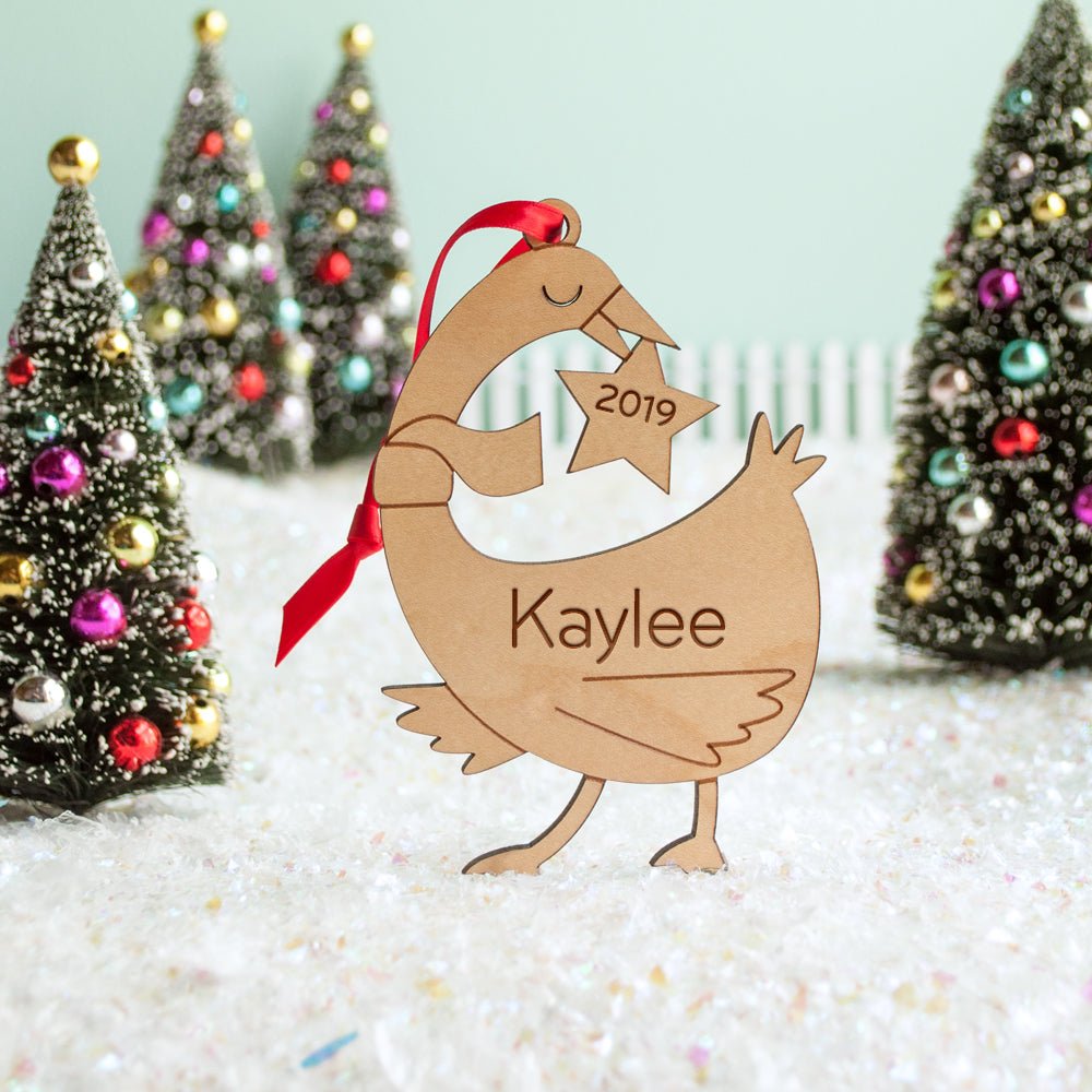 Kids Christmas Ornament - Duck (Personalized, Wood) Light Maple - Graphic Spaces
