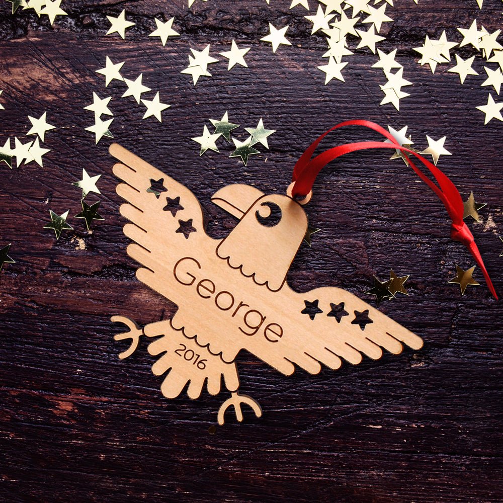 Kids Christmas Ornament - Eagle (Personalized, Wood) Light Maple - Graphic Spaces