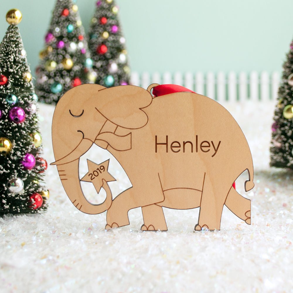 Kids Christmas Ornament - Elephant (Personalized, Wood) Light Maple - Graphic Spaces