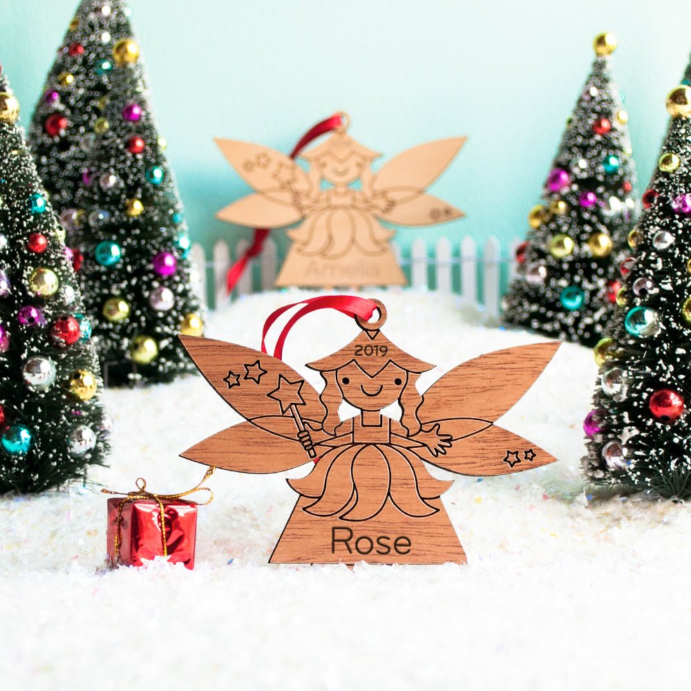 Kids Christmas Ornament - Fairy (Personalized, Wood) Light Maple - Graphic Spaces