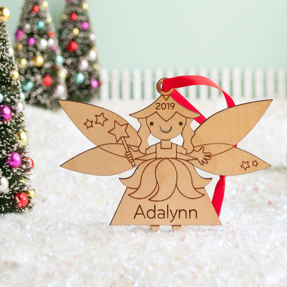 Kids Christmas Ornament - Fairy (Personalized, Wood) Light Maple - Graphic Spaces