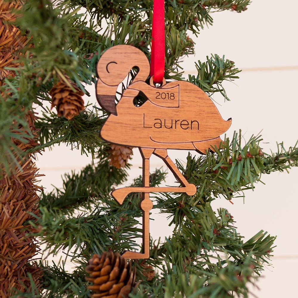 Kids Christmas Ornament - Flamingo (Personalized, Wood) Light Maple - Graphic Spaces