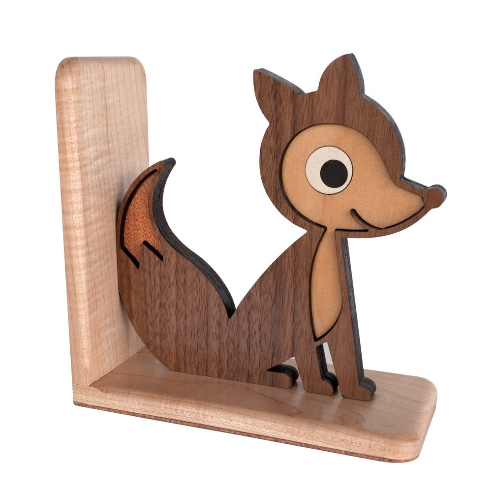 Kids Bookend - Fox Heirloom (Wood) Hard Maple, Walnut, Cherry & Maple - Family Made in TN, USA - Graphic Spaces