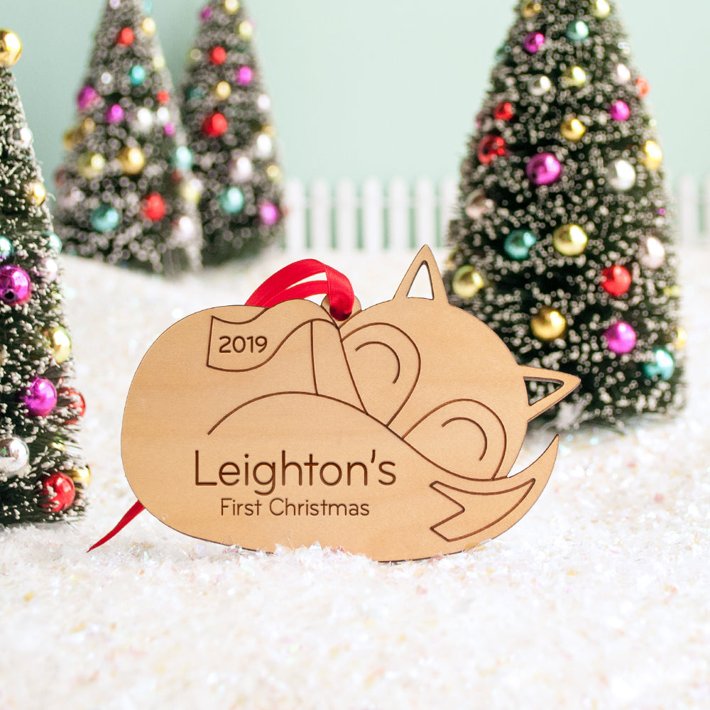 sleeping fox christmas ornament personalized
