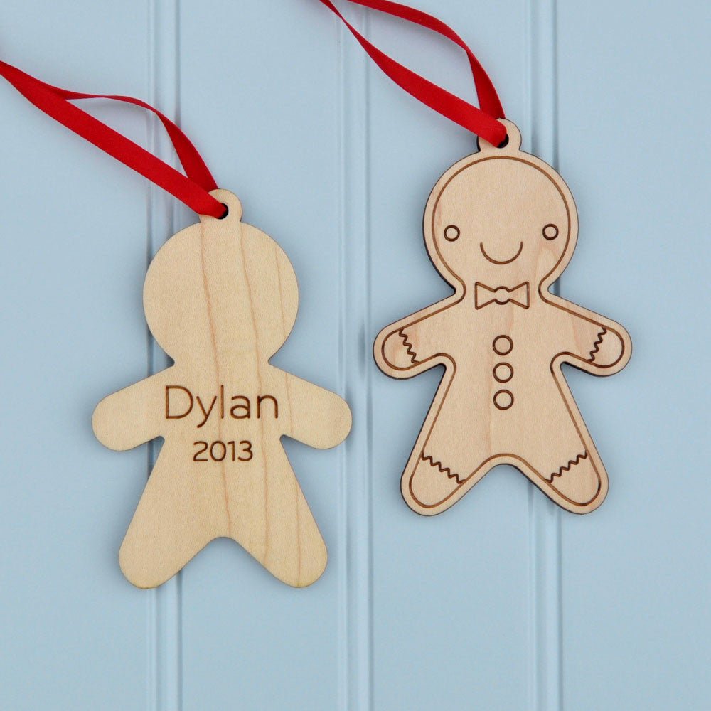 Kids Christmas Ornament - Gingerbread (Personalized, Boy or Girl, Wood) Light Maple - Graphic Spaces