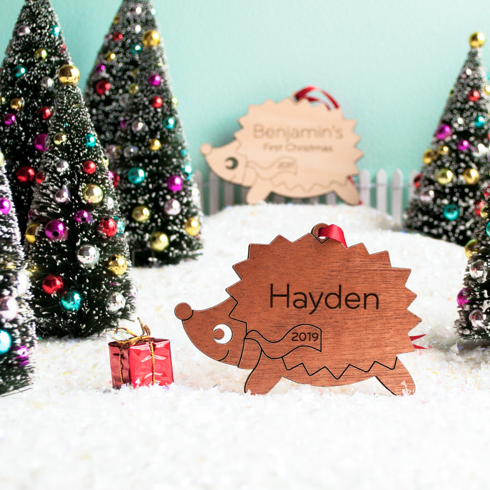 woodland hedgehog christmas ornament personalized