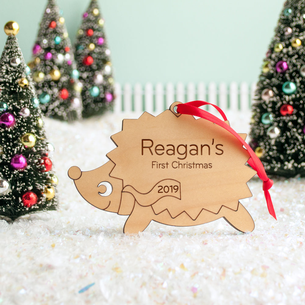 woodland hedgehog christmas ornament personalized