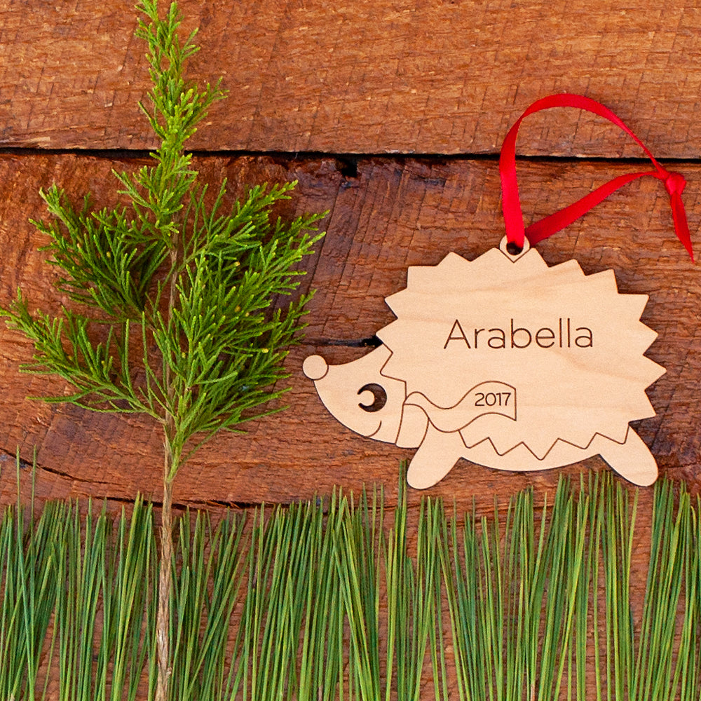 woodland hedgehog christmas ornament personalized