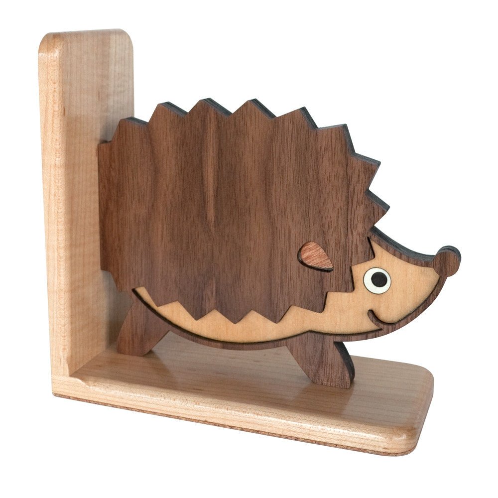 Kids Bookend - Hedgehog Heirloom (Wood) Hard Maple, Walnut, Cherry & Maple - Family Made in TN, USA - Graphic Spaces
