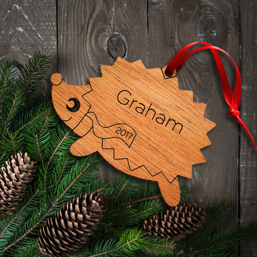 woodland hedgehog christmas ornament personalized