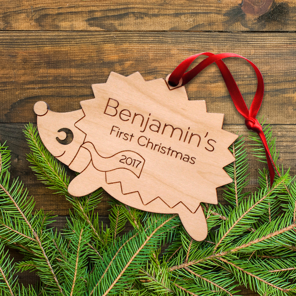 woodland hedgehog christmas ornament personalized