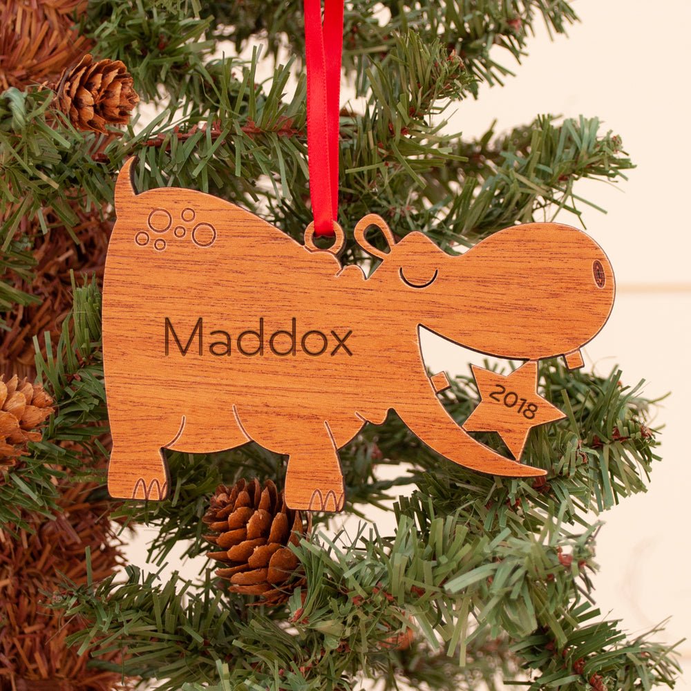 Kids Christmas Ornament - Hippo (Personalized, Wood) - Light Maple - Graphic Spaces