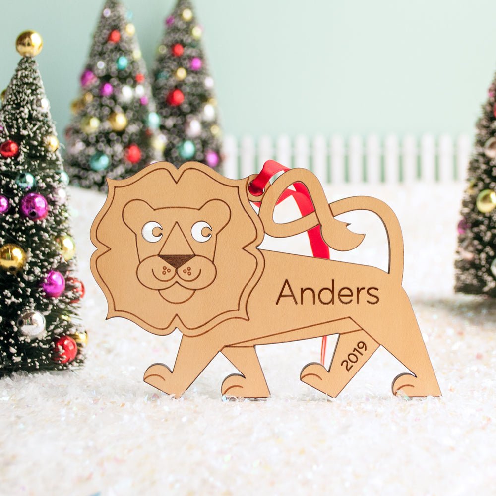 Kids Christmas Ornament - Lion (Personalized, Wood) Light Maple - Graphic Spaces