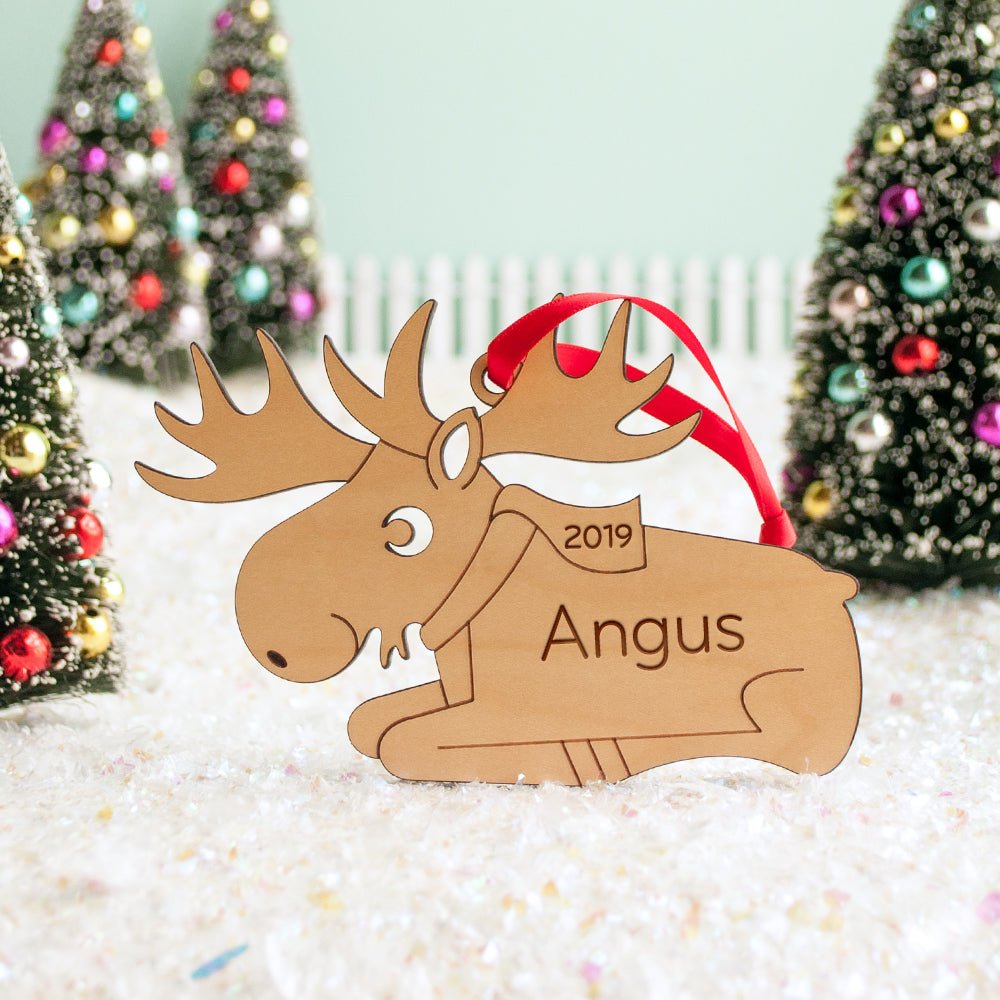 Kids Christmas Ornament - Moose (Personalized, Wood) Light Maple - Graphic Spaces