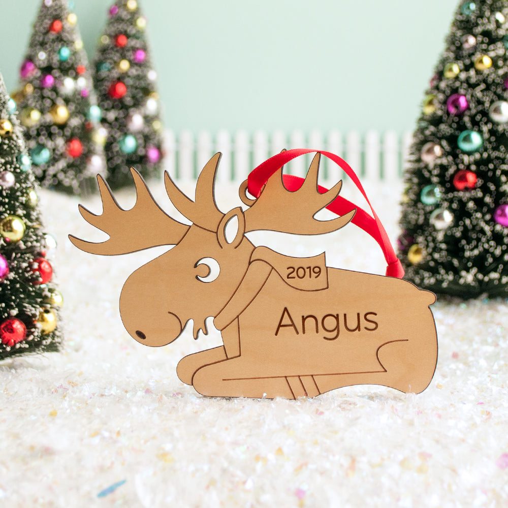 woodland moose christmas ornament personalized