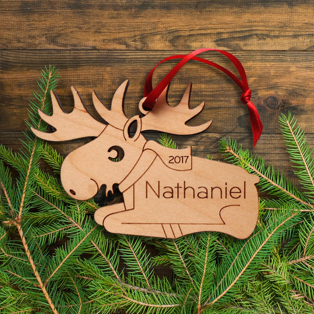 woodland moose christmas ornament personalized