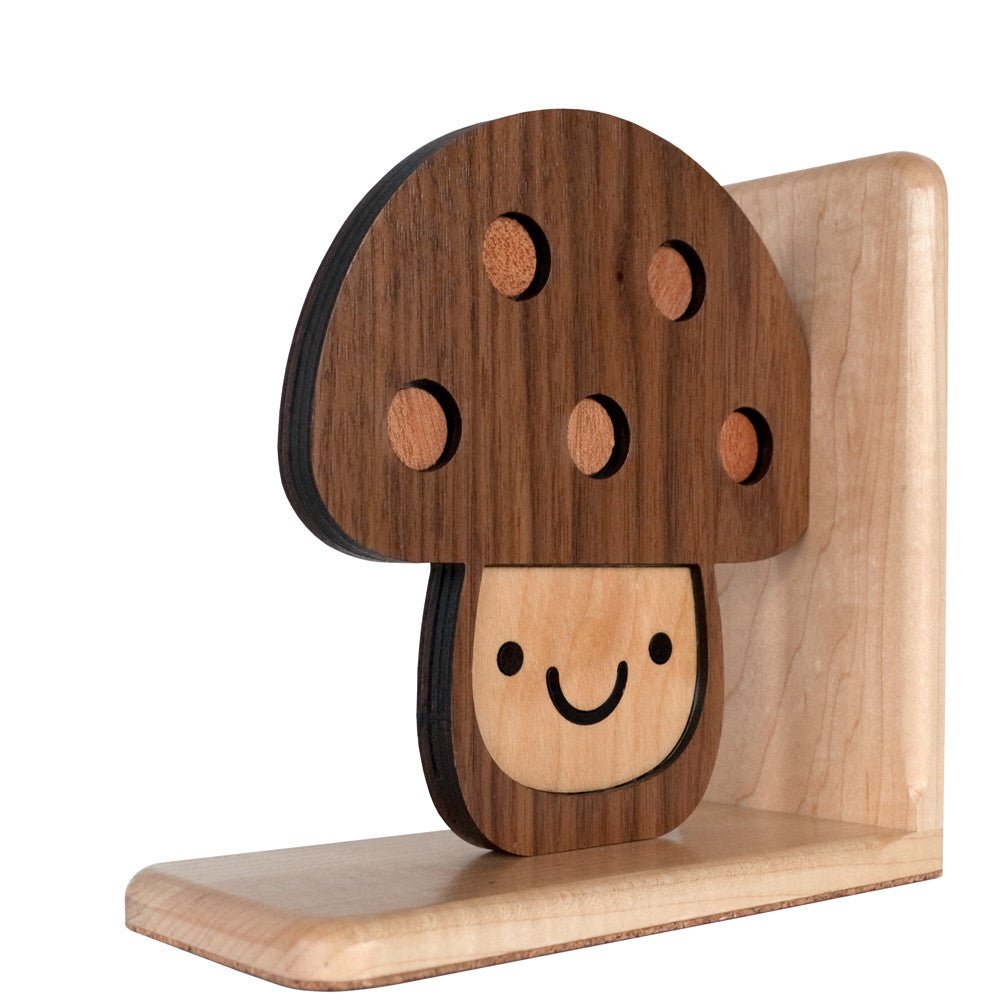 Kids Bookend - Mushroom Heirloom (Wood) Hard Maple, Walnut, Cherry and Maple - Family Made in Tennessee USA - Graphic Spaces
