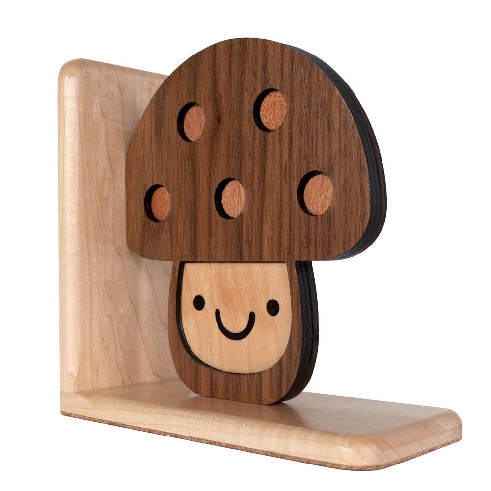 Kids Bookend - Mushroom Heirloom (Wood) Hard Maple, Walnut, Cherry and Maple - Family Made in Tennessee USA - Graphic Spaces