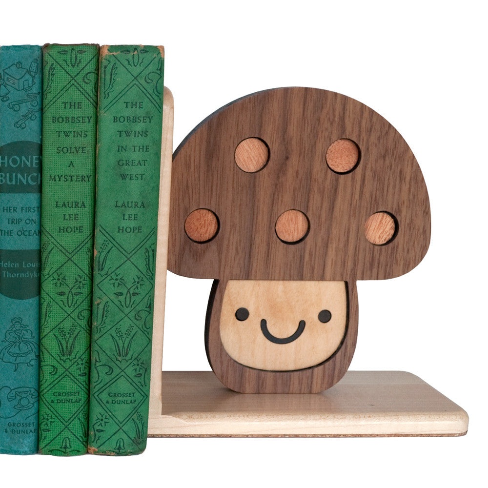 Mushroom Wooden Bookend for woodland animal nursery decor handmade by Graphic Spaces
