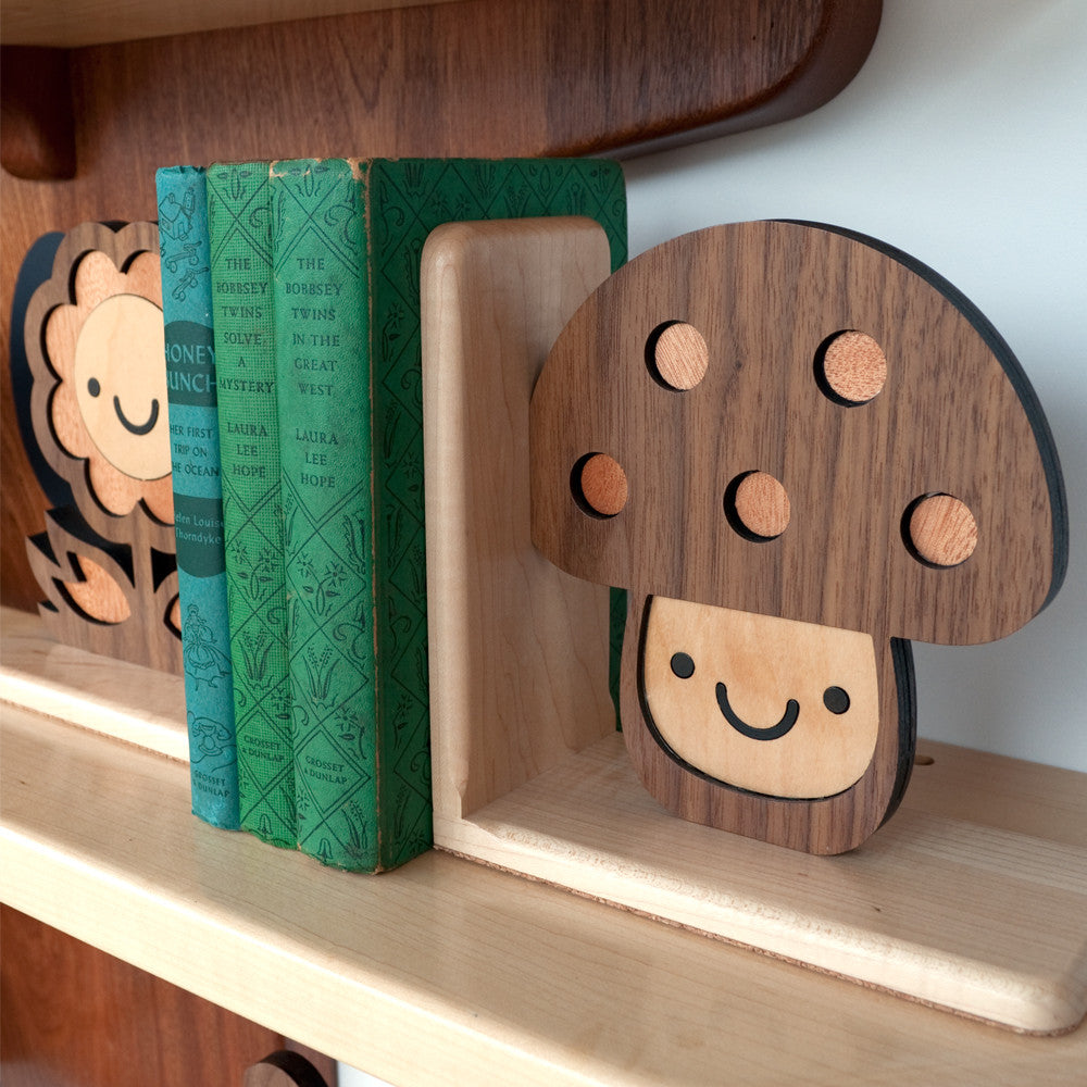 Mushroom Wooden Bookend for woodland animal nursery decor handmade by Graphic Spaces