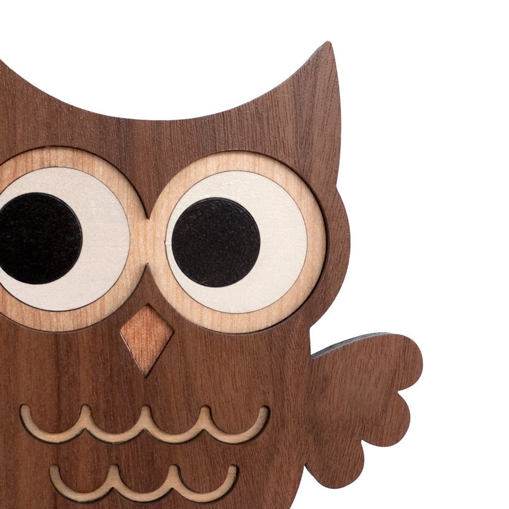 Kid Bookend - Owl Heirloom (Wood) Hard Maple, Walnut, Cherry & Maple - Reversible - Family Made in TN, USA - Graphic Spaces