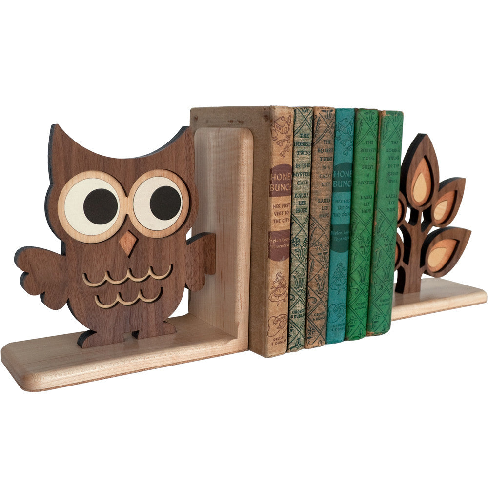 Sapling Tree Branch &amp; Owl Wooden Bookend for woodland animal nursery decor handmade by Graphic Spaces
