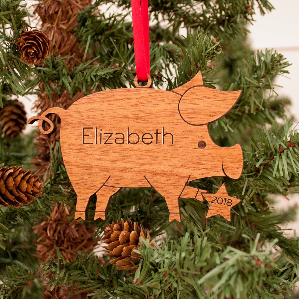 Baby's First Christmas Ornament - Pig (Personalized, Wood) Light Maple - Graphic Spaces
