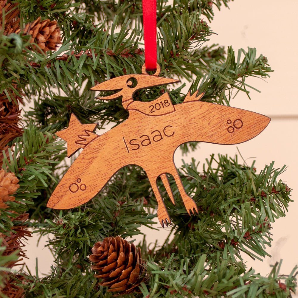 Kids Christmas Ornament - Pterodactyl (Personalized, Wood) Light Maple - Graphic Spaces