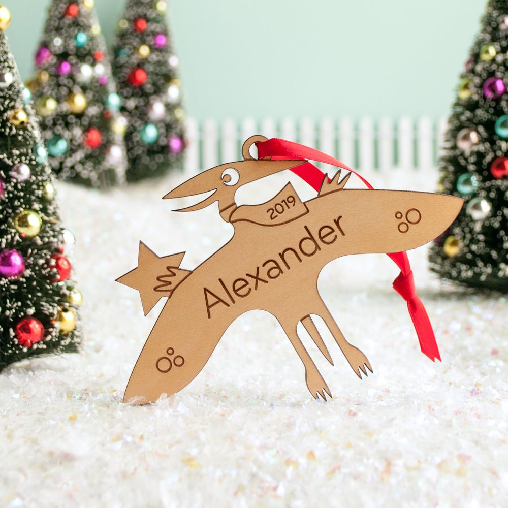Kids Christmas Ornament - Pterodactyl (Personalized, Wood) Light Maple - Graphic Spaces