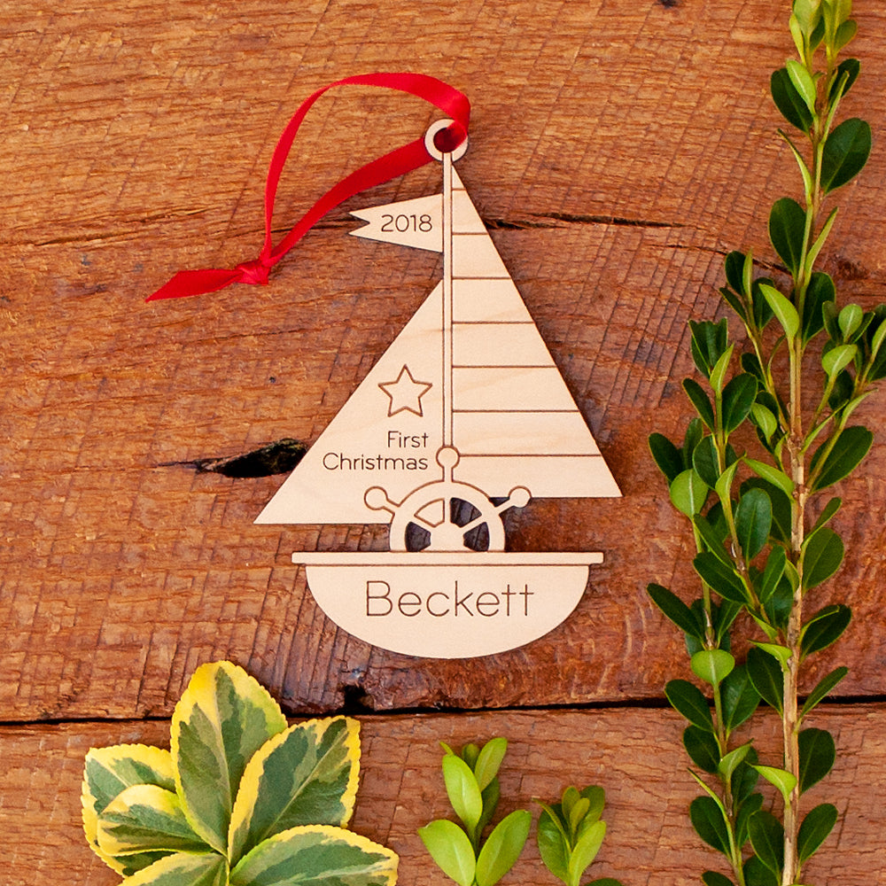 sailboat christmas ornament personalized
